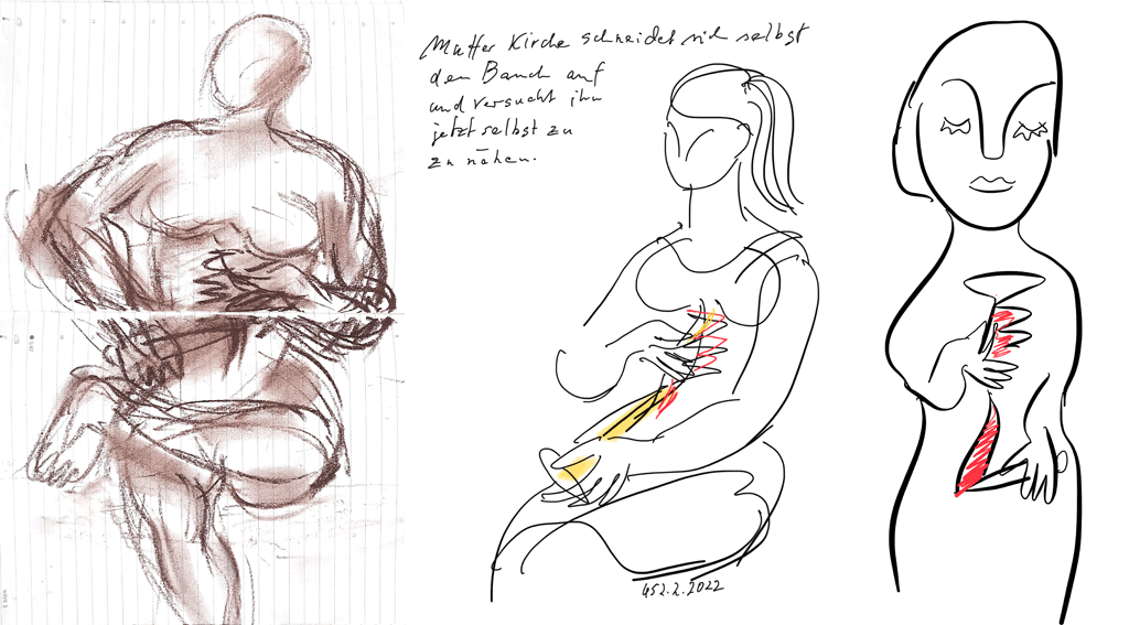 Mutter Kirche schneidet Bauch auf  und naeht zu