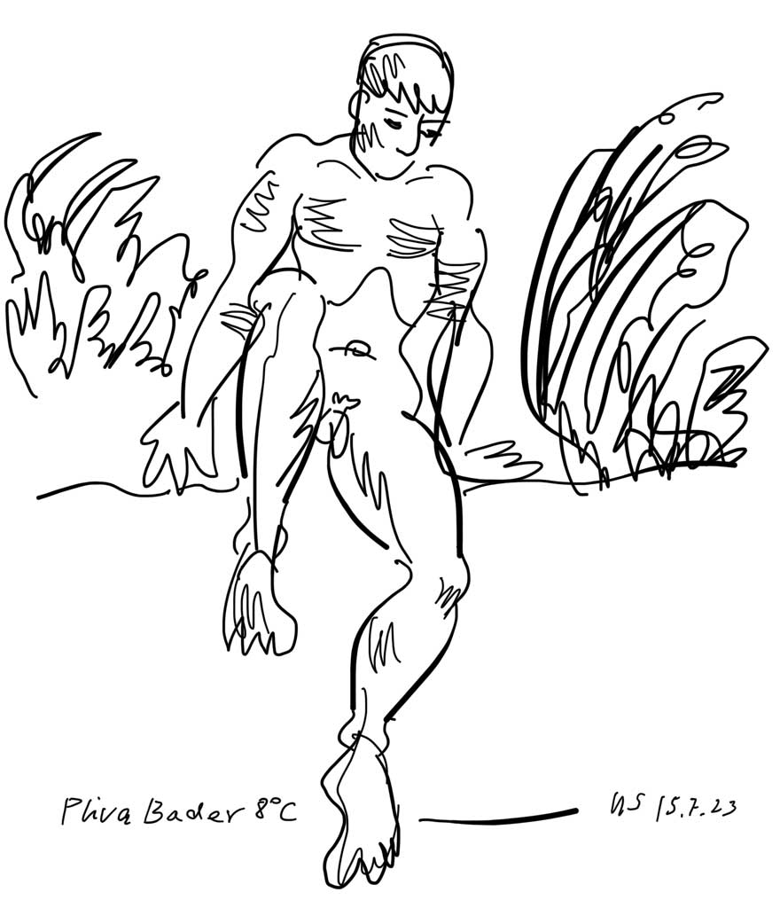 Aktzeichnungen Pliva badender Junge