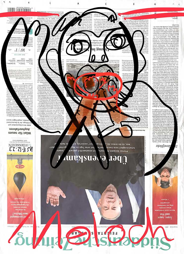 Moloch: immer haelt der Menschenfresser links die Gabel rechts das Messer