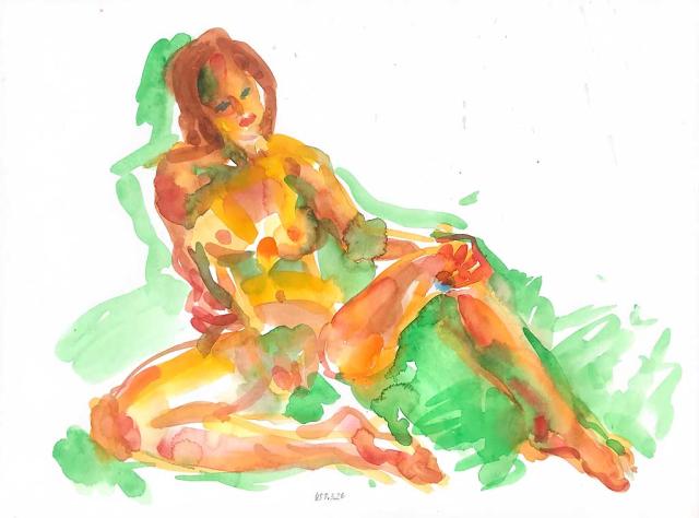 gruene Aktstudie oder umhuellt von gruen